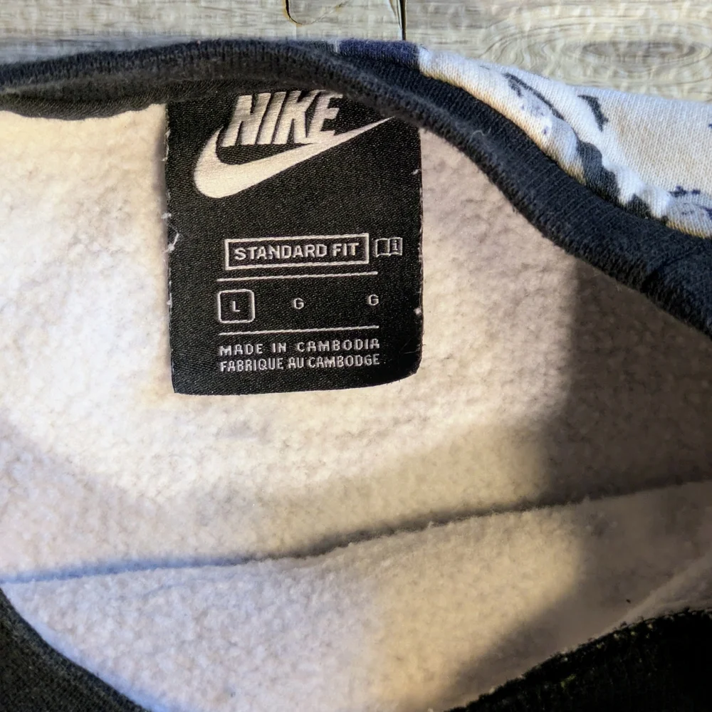 Girls Youth Nike Cropped ‎ Crewneck Sweatshirt, Blue, Cream, Gold Swoosh, Sz L